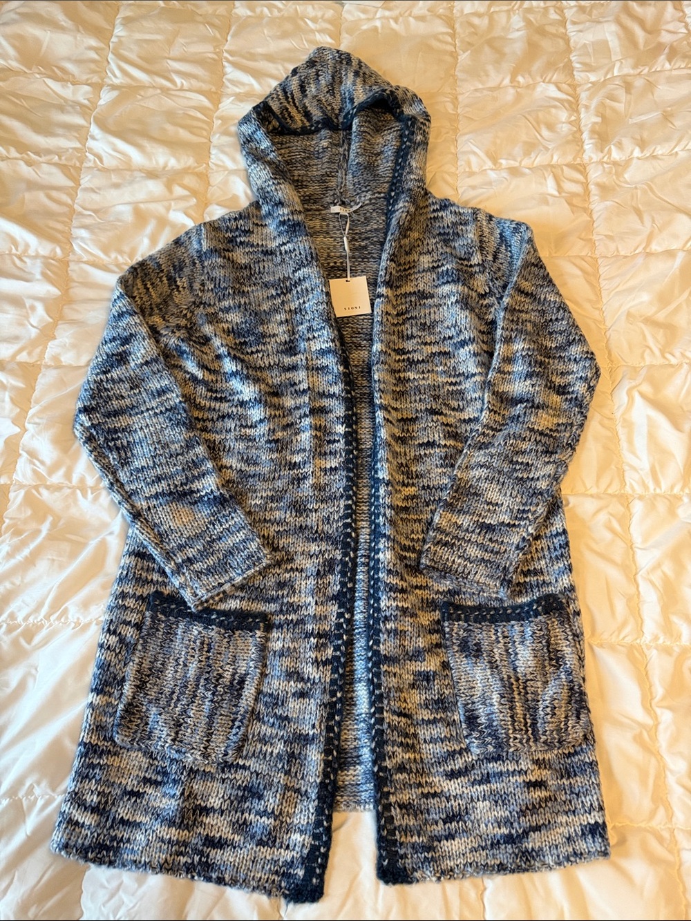 Sioni Hooded Blue and Gray Lounge Sweater